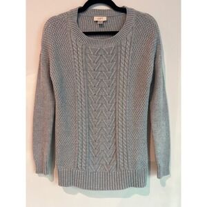 LOFT Women's Gray Cable Knit Crew Neck Long Sleeve Textured Cotton Sweater M